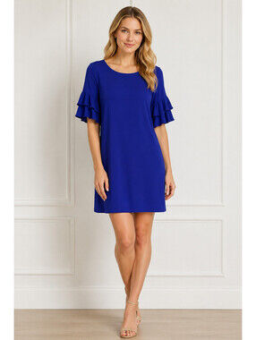 Lilly Pulitzer Royal Blue Women’s Shift Dress Size M Ruffle Sleeve Stretch Knit